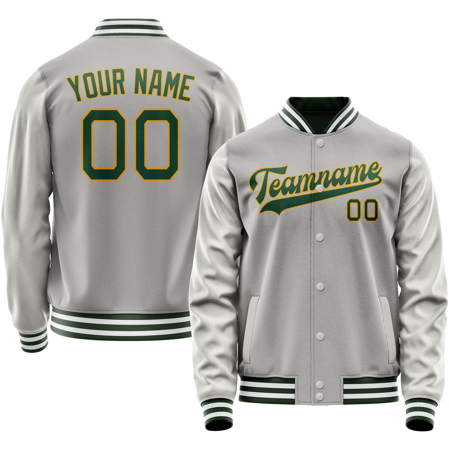 Custom Gray Kelly-Green Solid Color Varsity Letterman Jacket