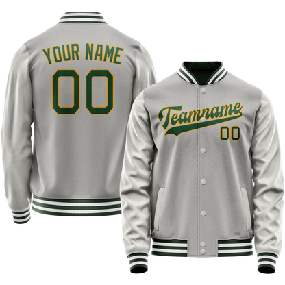 Custom Gray Kelly-Green Solid Color Varsity Letterman Jacket