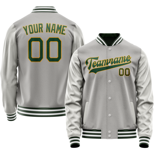 Custom Gray Kelly-Green Solid Color Varsity Letterman Jacket