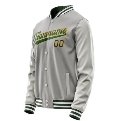 Custom Gray Kelly-Green Solid Color Varsity Letterman Jacket