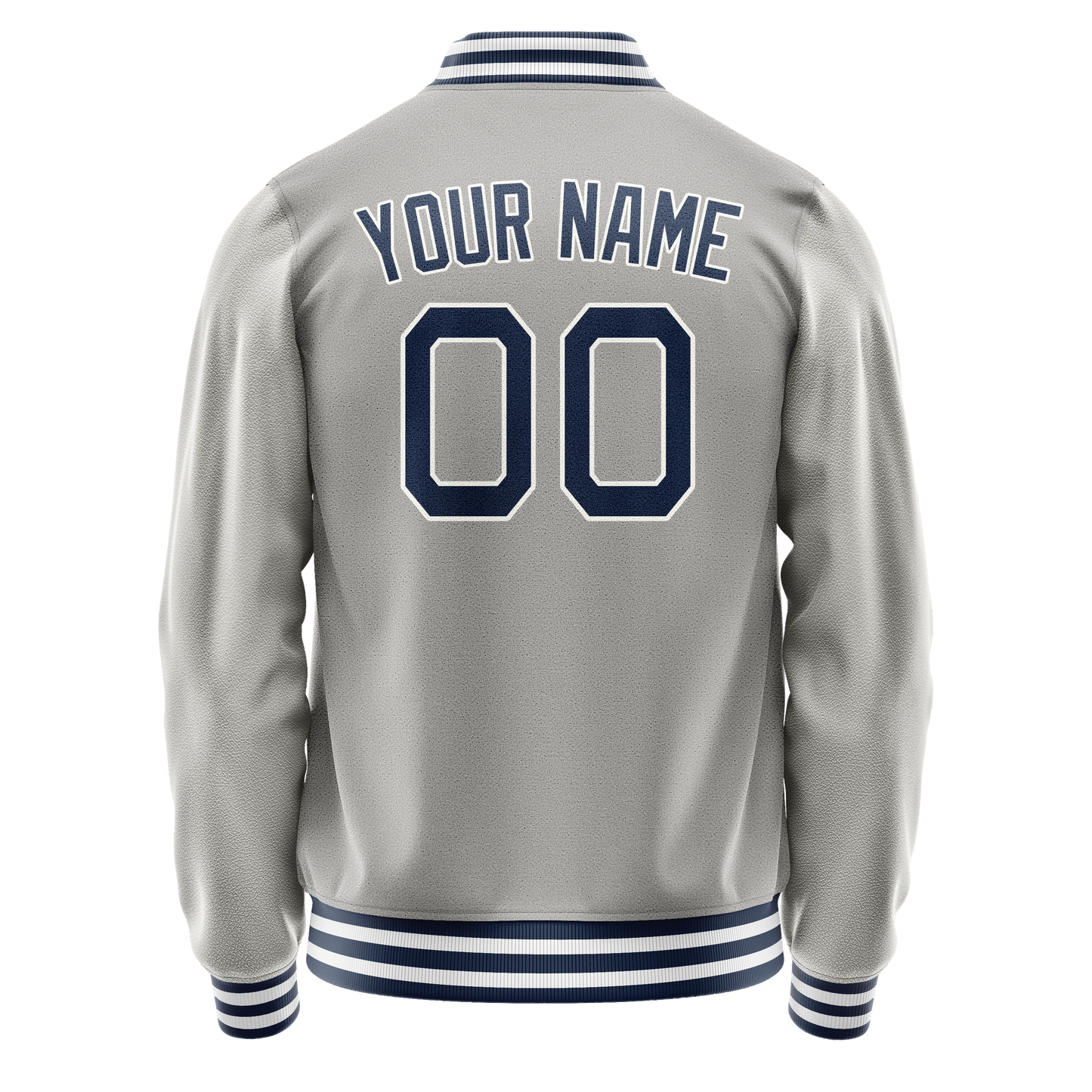 Custom Gray Navy Solid Color Varsity Letterman Jacket