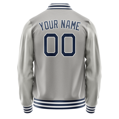 Custom Gray Navy Solid Color Varsity Letterman Jacket