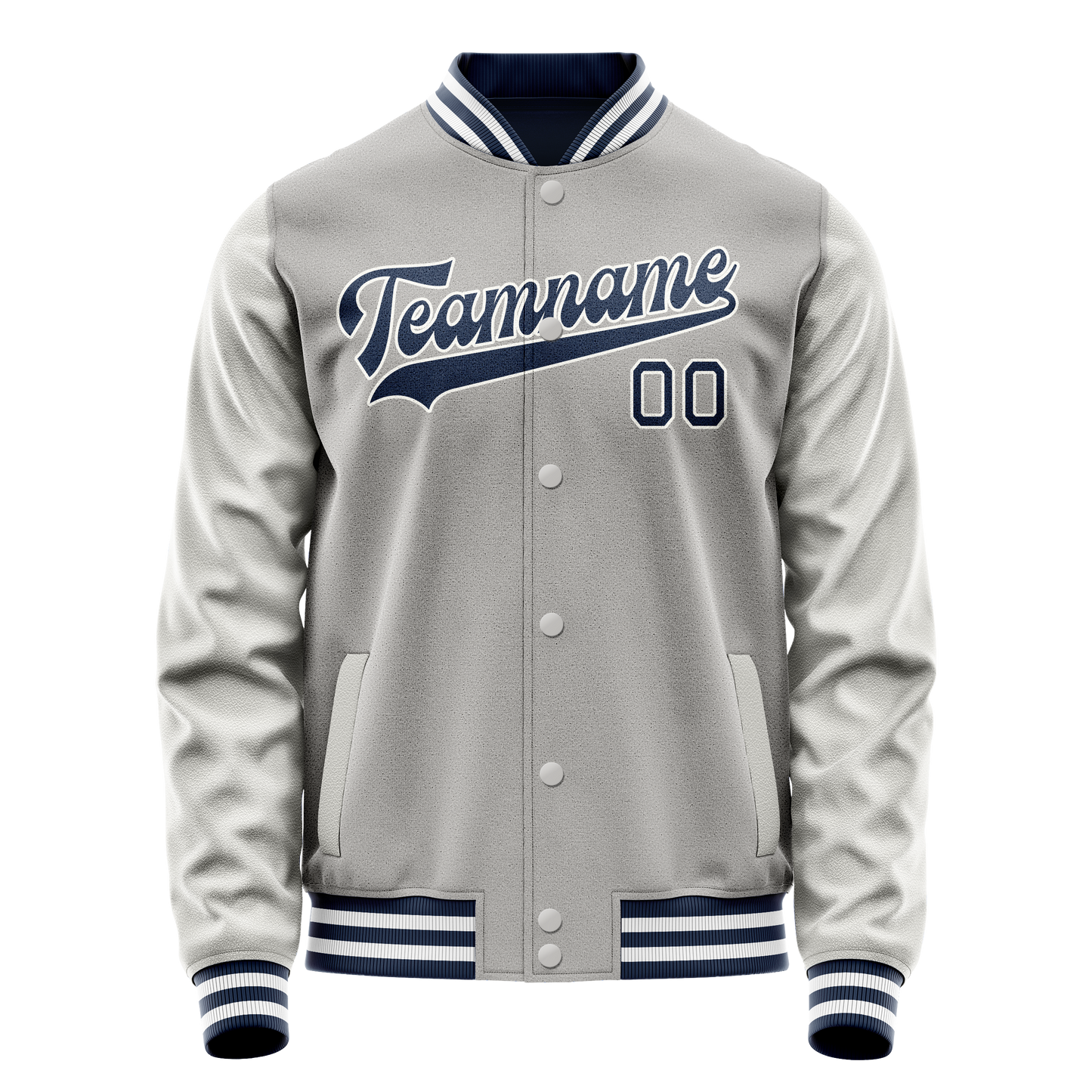 Custom Gray Navy Solid Color Varsity Letterman Jacket