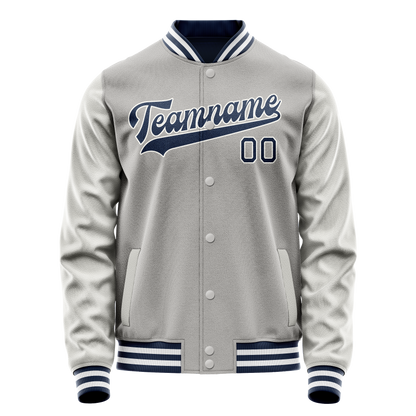 Custom Gray Navy Solid Color Varsity Letterman Jacket