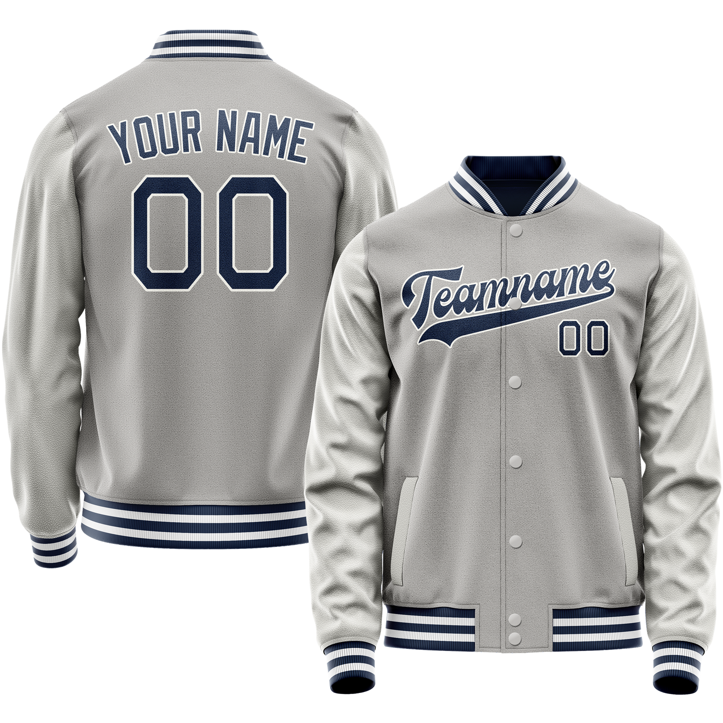 Custom Gray Navy Solid Color Varsity Letterman Jacket