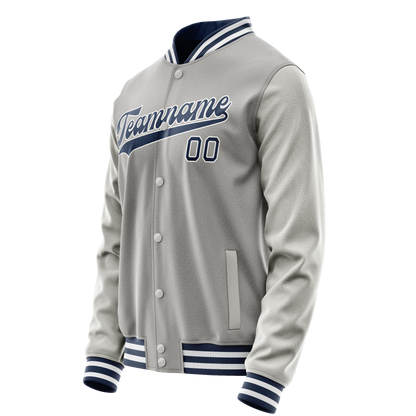 Custom Gray Navy Solid Color Varsity Letterman Jacket