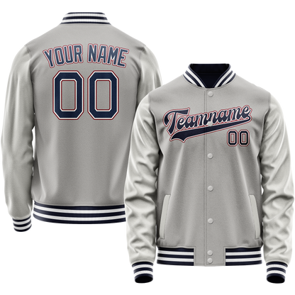Custom Gray Royal Solid Color Varsity Letterman Jacket