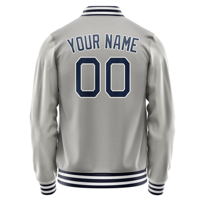 Custom Gray Navy Solid Color Varsity Letterman Jacket