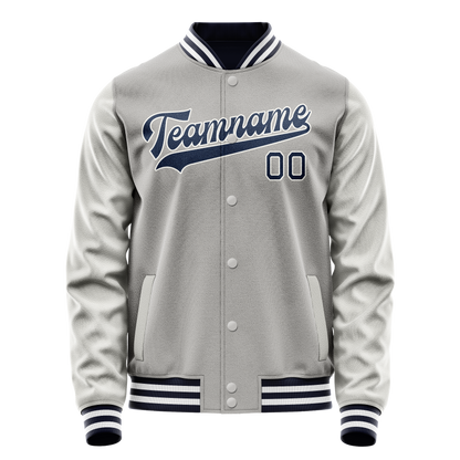 Custom Gray Navy Solid Color Varsity Letterman Jacket