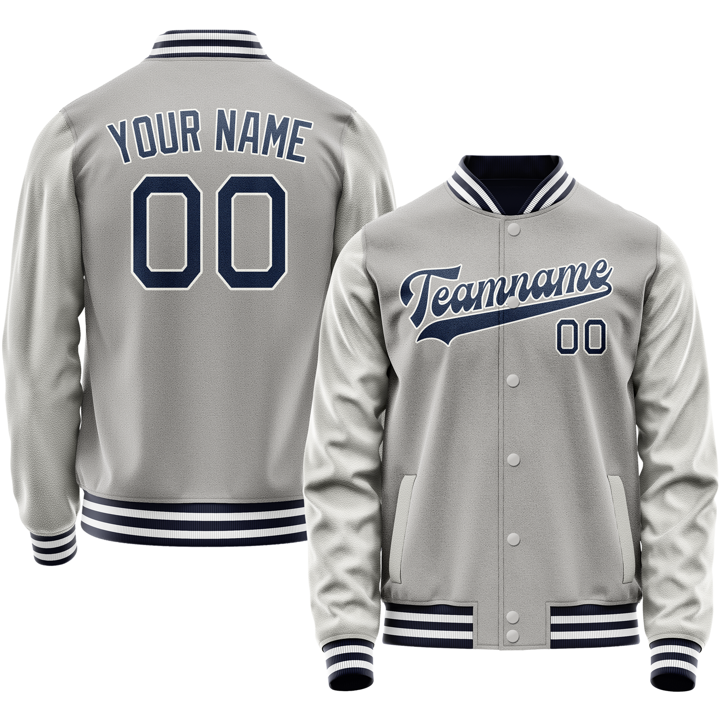 Custom Gray Navy Solid Color Varsity Letterman Jacket
