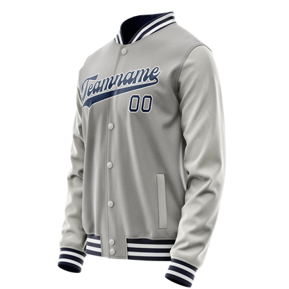 Custom Gray Navy Solid Color Varsity Letterman Jacket