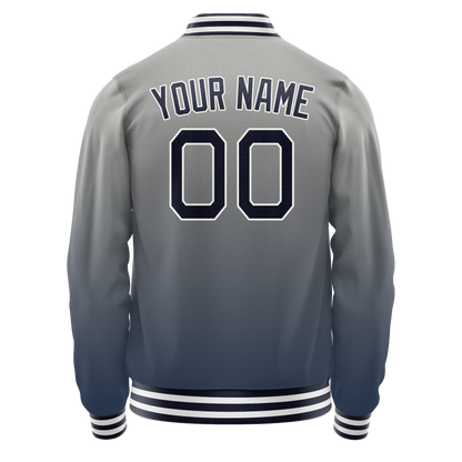 Custom Gray Navy Gradient Varsity Letterman Jacket