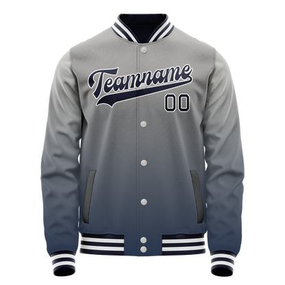 Custom Gray Navy Gradient Varsity Letterman Jacket