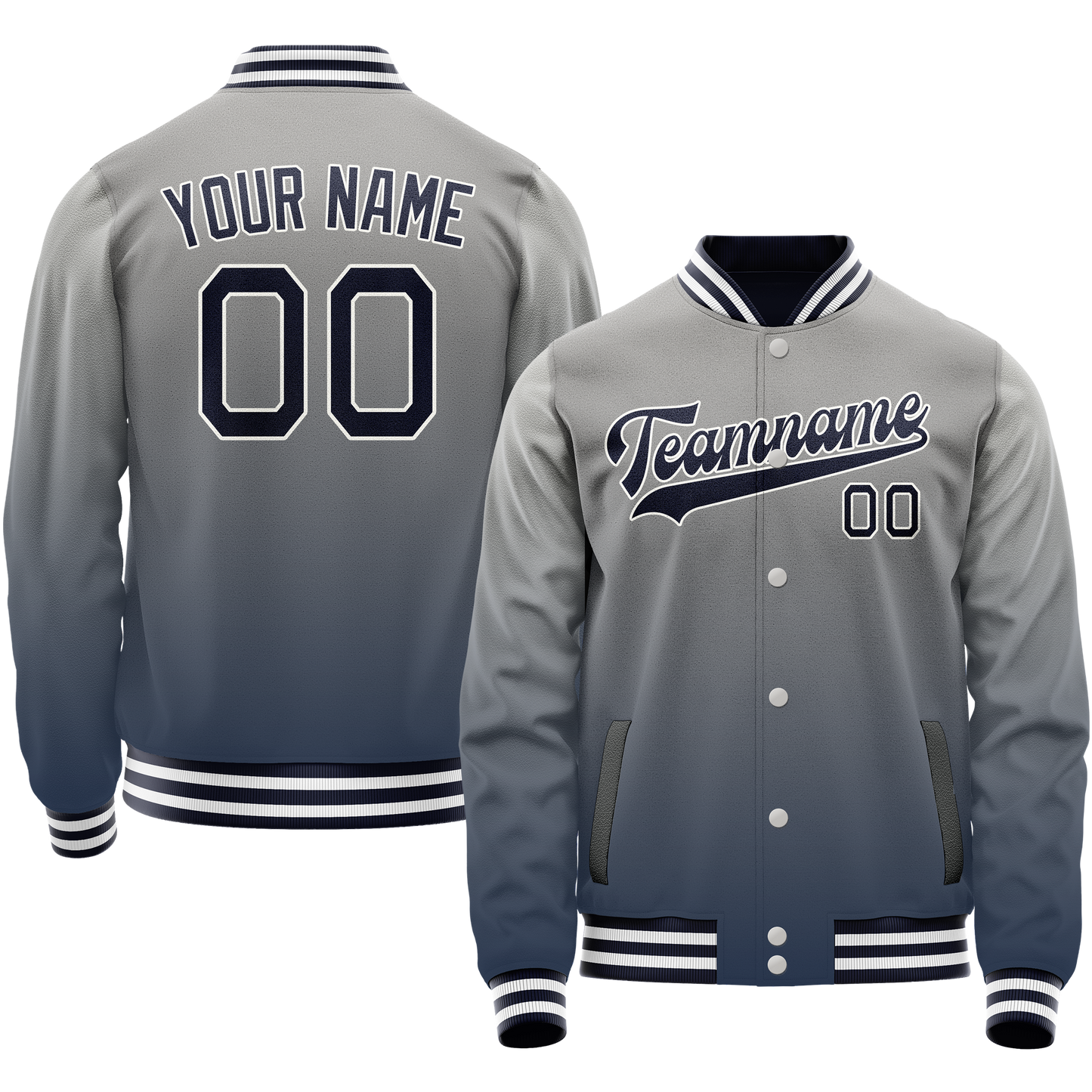 Custom Gray Navy Gradient Varsity Letterman Jacket