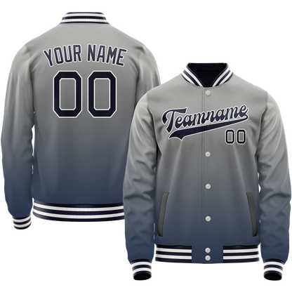 Custom Gray Navy Gradient Varsity Letterman Jacket