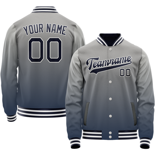 Custom Gray Navy Gradient Varsity Letterman Jacket