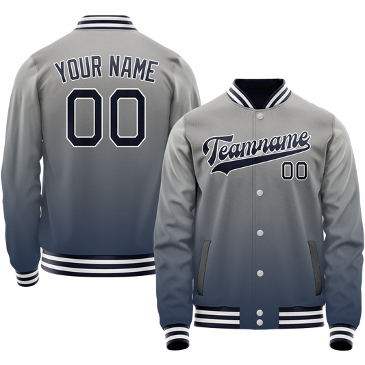 Custom Gray Navy Gradient Varsity Letterman Jacket