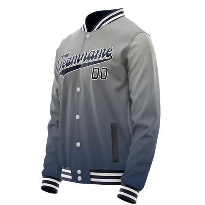 Custom Gray Navy Gradient Varsity Letterman Jacket
