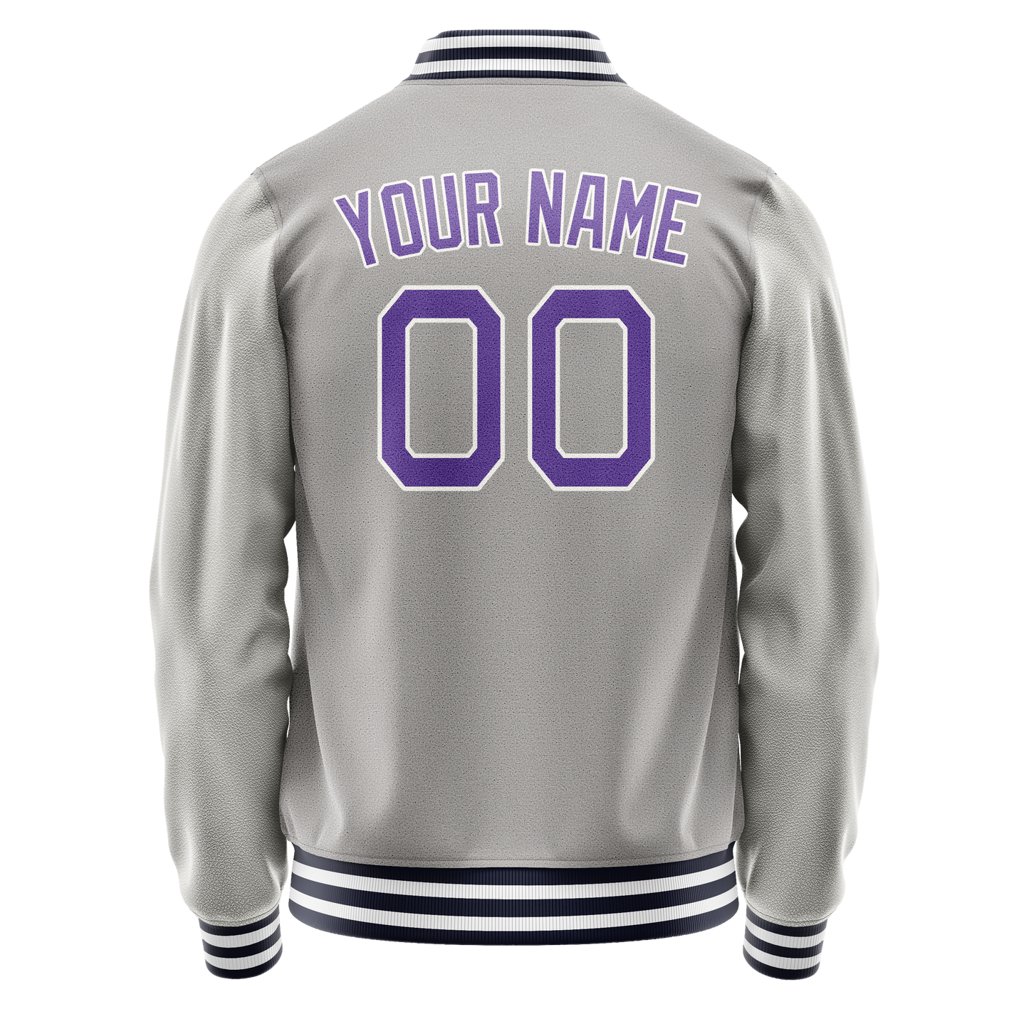 Custom Gray Purple Solid Color Varsity Letterman Jacket