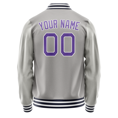 Custom Gray Purple Solid Color Varsity Letterman Jacket