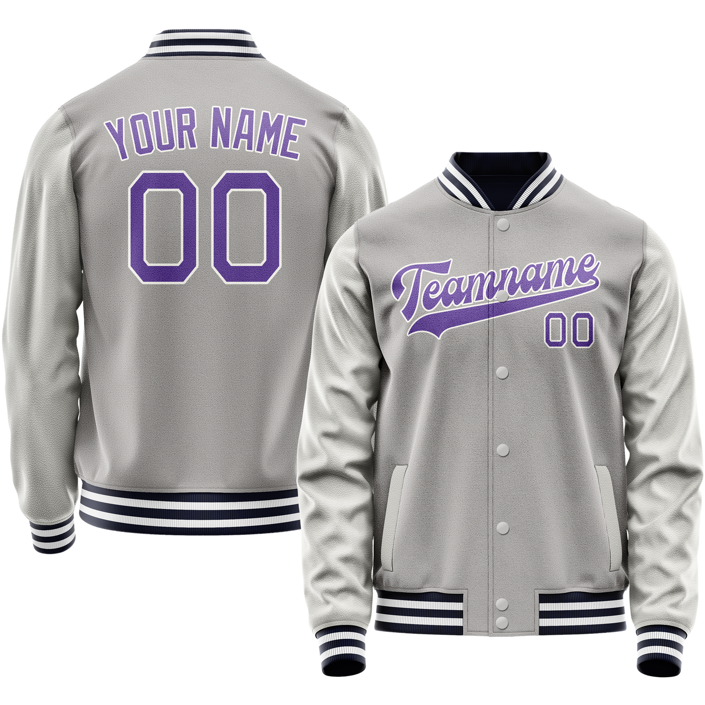 Custom Gray Purple Solid Color Varsity Letterman Jacket