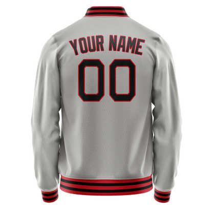 Custom Gray Black Solid Color Varsity Letterman Jacket