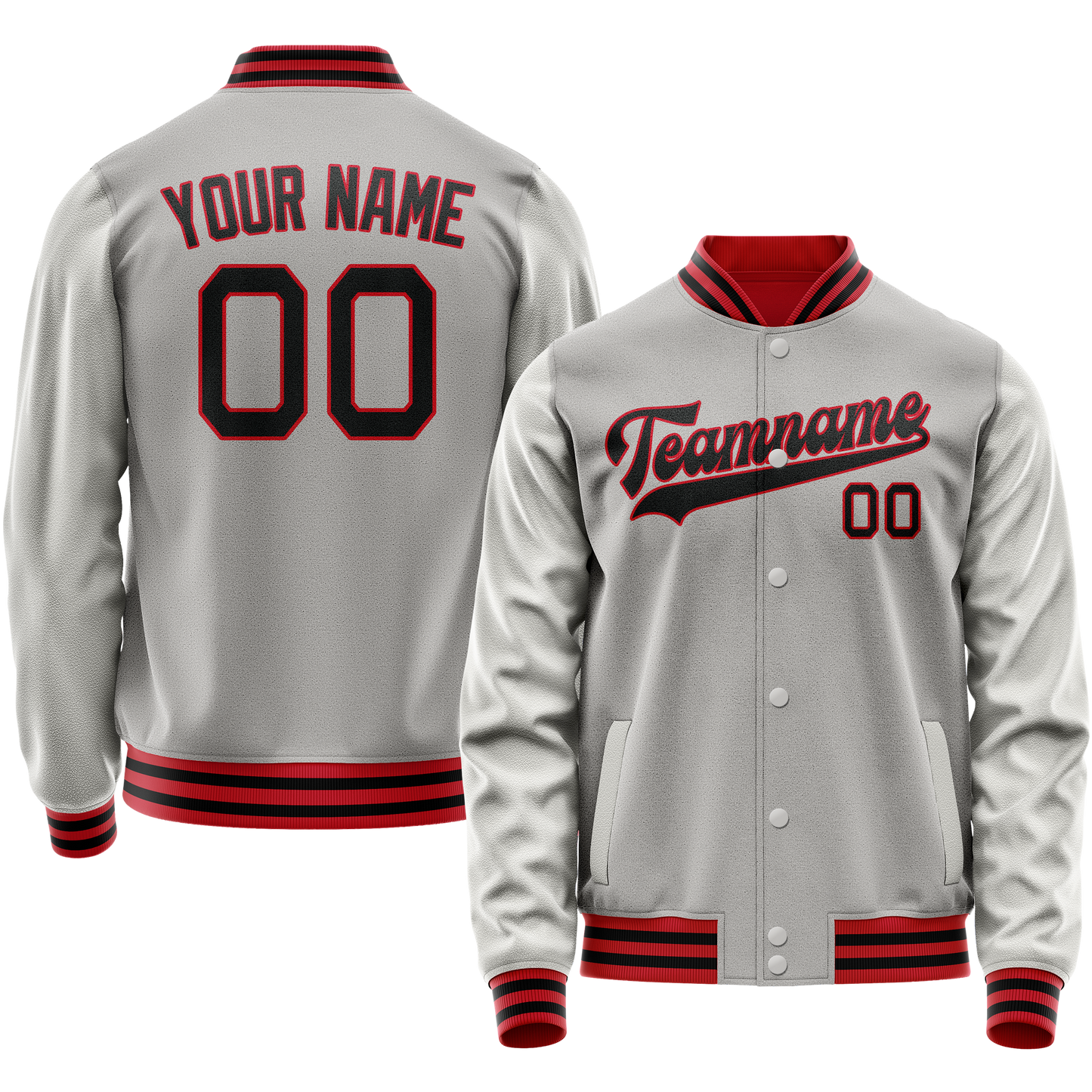 Custom Gray Black Solid Color Varsity Letterman Jacket