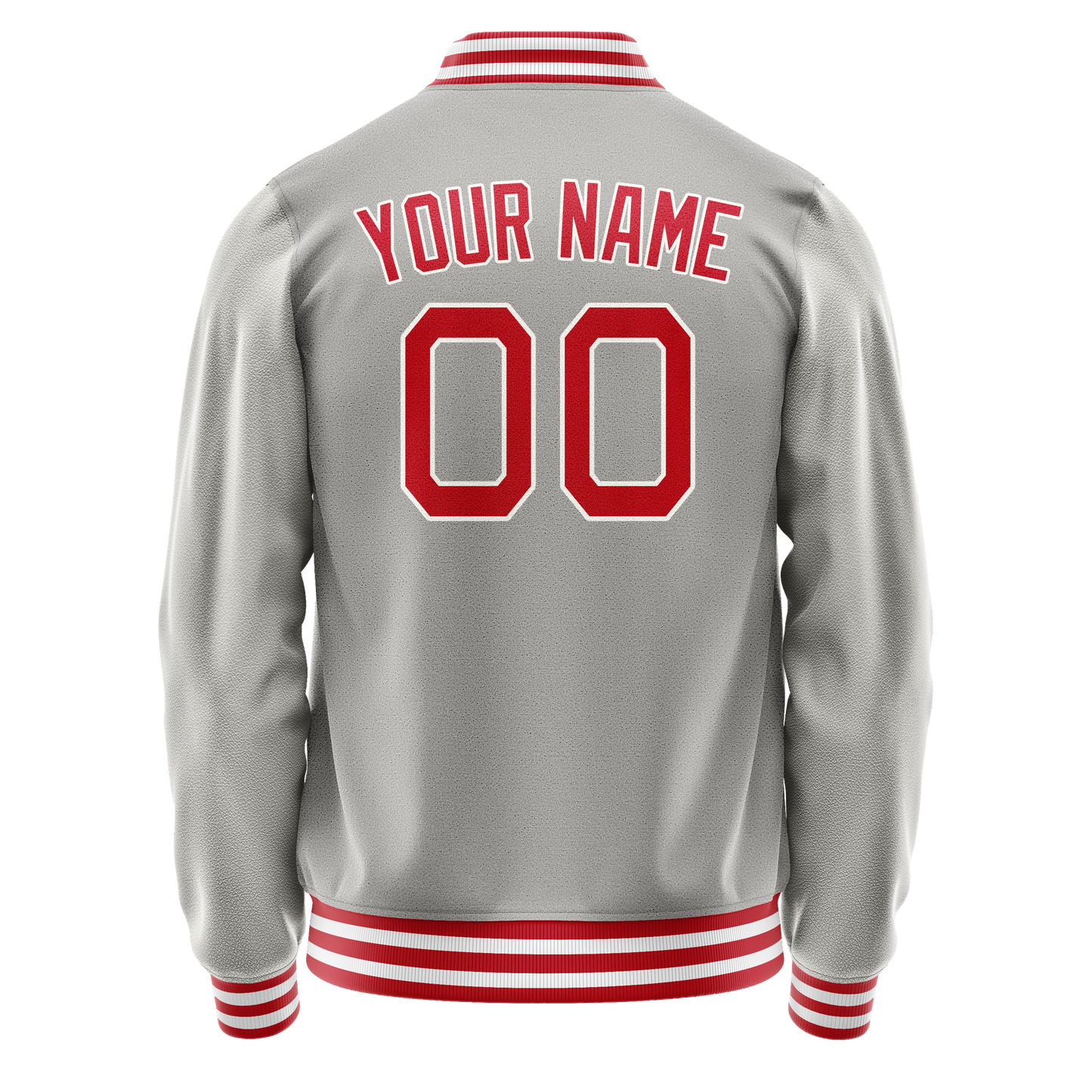 Custom Gray Red Solid Color Varsity Letterman Jacket