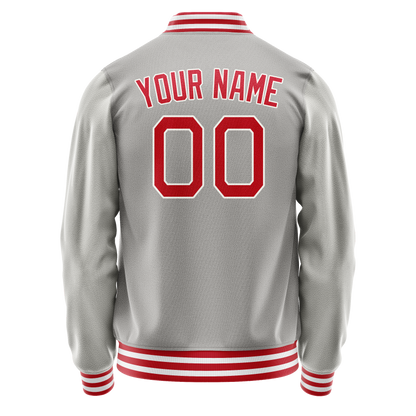 Custom Gray Red Solid Color Varsity Letterman Jacket