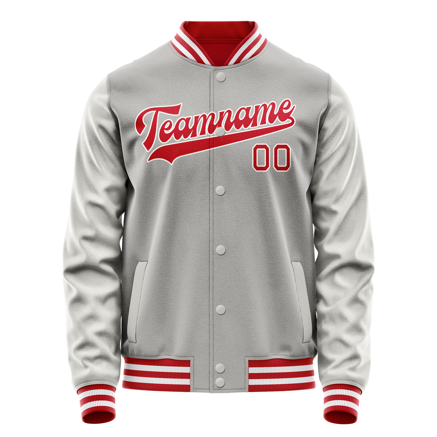 Custom Gray Red Solid Color Varsity Letterman Jacket