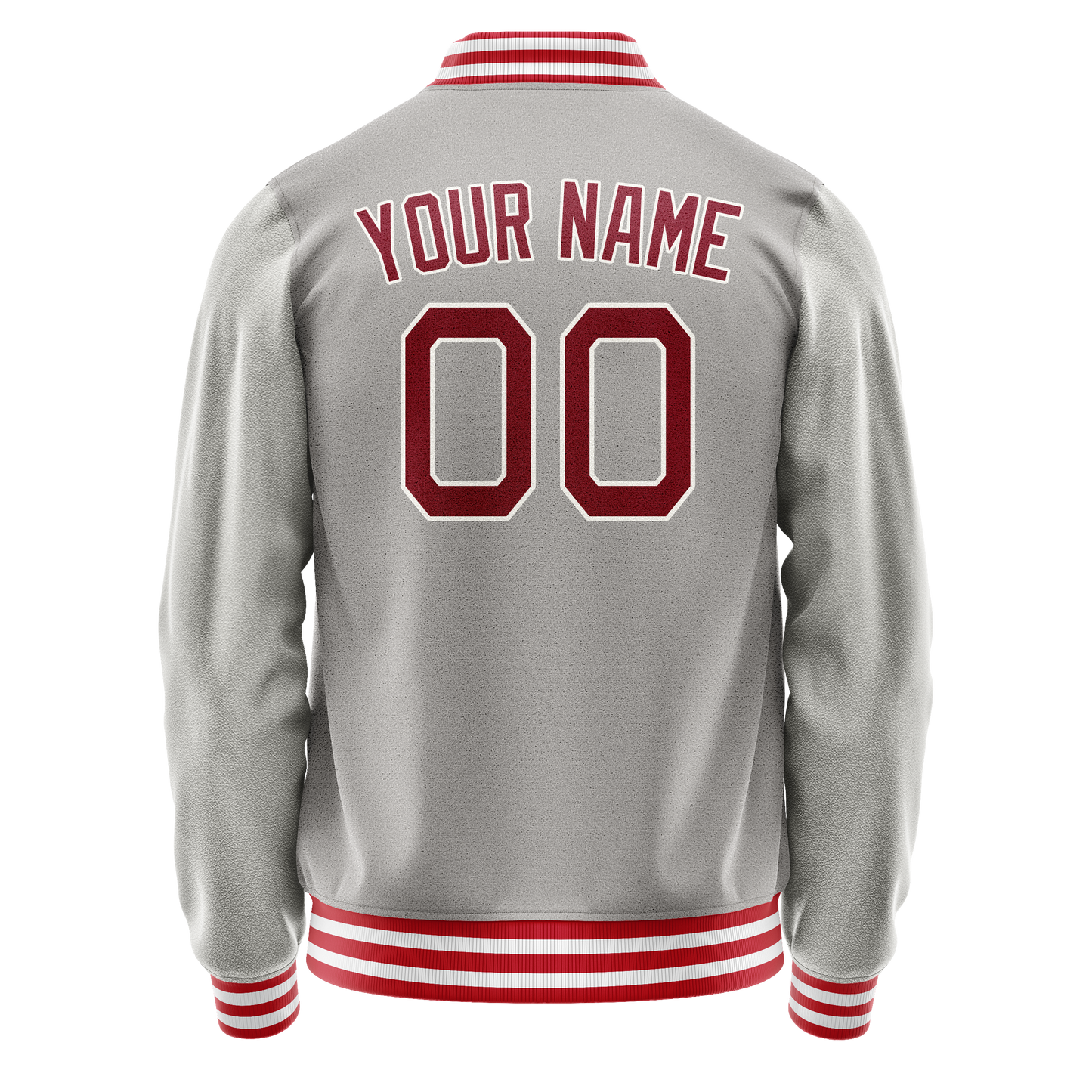 Custom Gray Red Solid Color Varsity Letterman Jacket