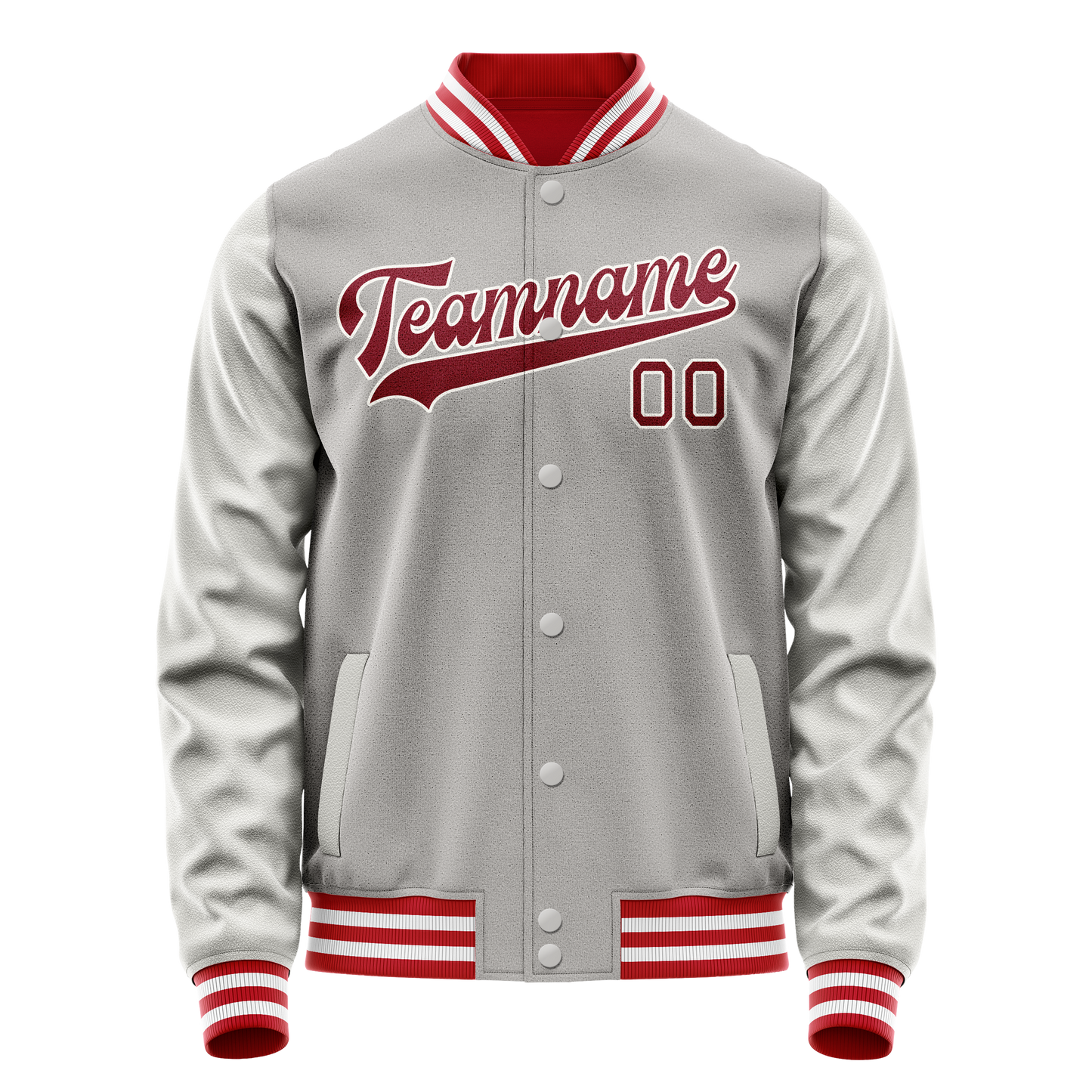 Custom Gray Red Solid Color Varsity Letterman Jacket