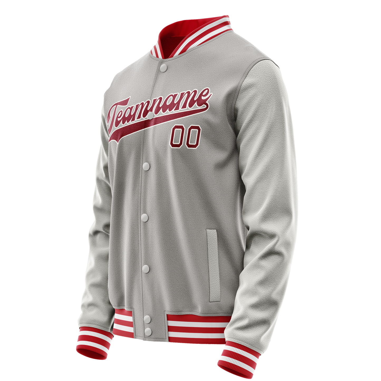 Custom Gray Red Solid Color Varsity Letterman Jacket