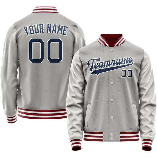Custom Gray Royal Solid Color Varsity Letterman Jacket