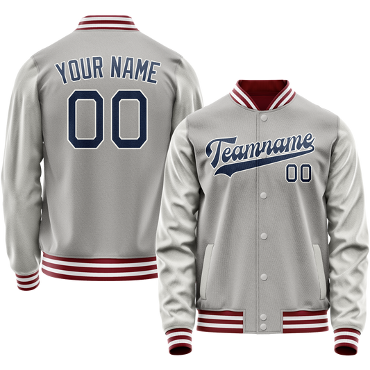 Custom Gray Royal Solid Color Varsity Letterman Jacket