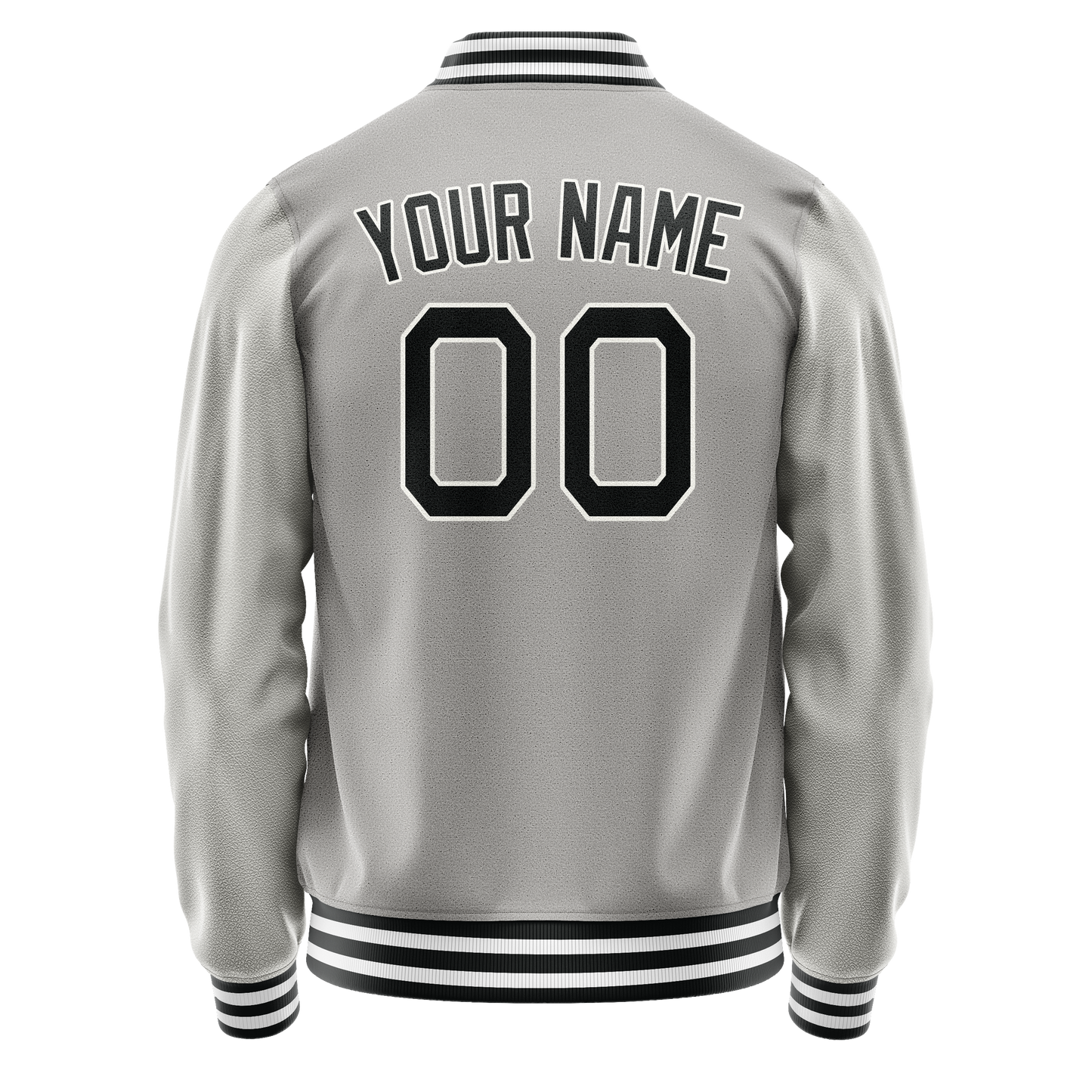Custom Gray Black Solid Color Varsity Letterman Jacket