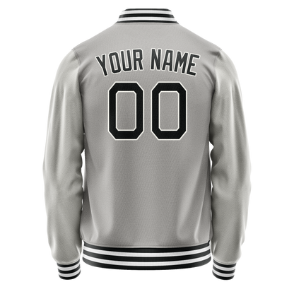 Custom Gray Black Solid Color Varsity Letterman Jacket