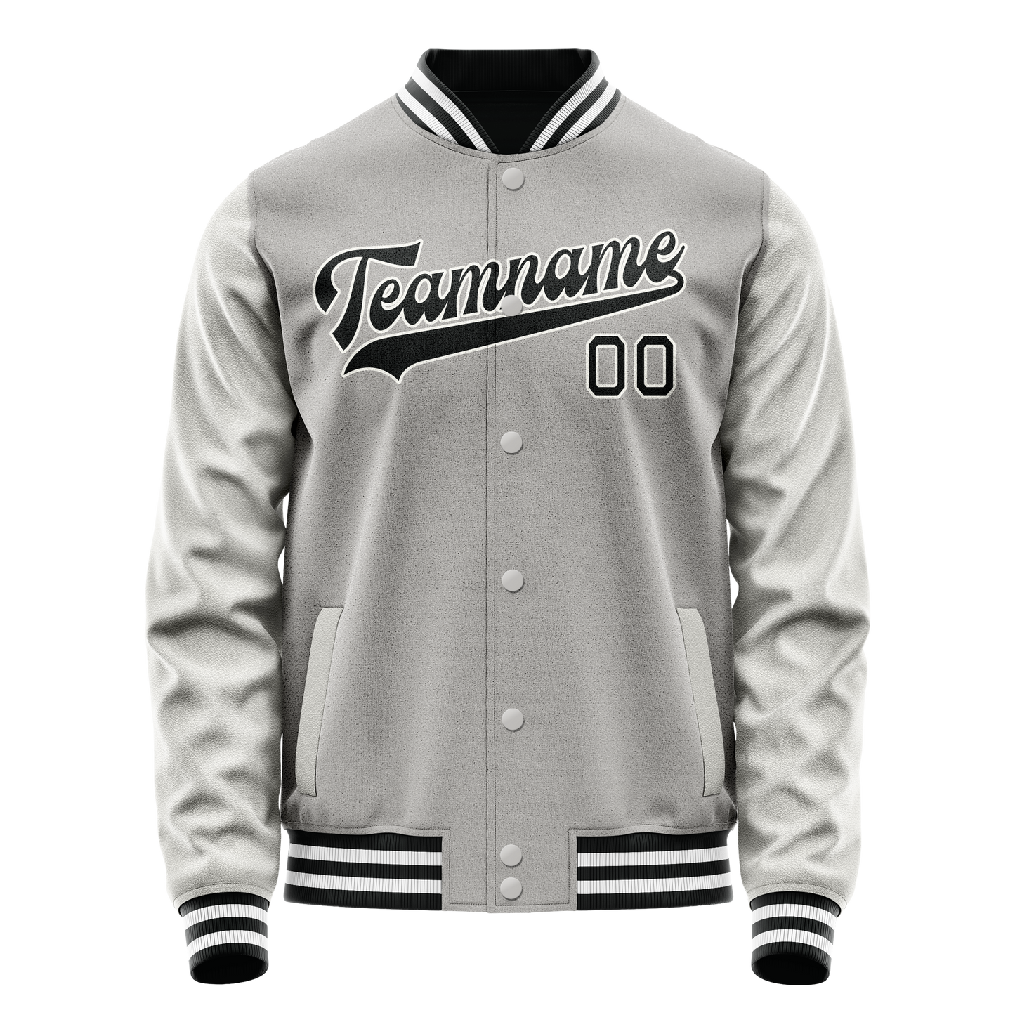 Custom Gray Black Solid Color Varsity Letterman Jacket