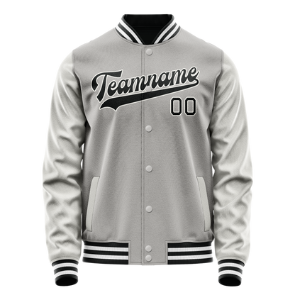 Custom Gray Black Solid Color Varsity Letterman Jacket
