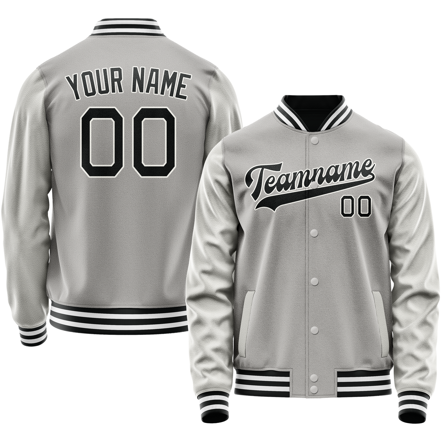 Custom Gray Black Solid Color Varsity Letterman Jacket