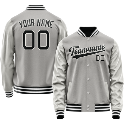 Custom Gray Black Solid Color Varsity Letterman Jacket
