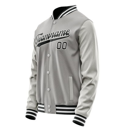 Custom Gray Black Solid Color Varsity Letterman Jacket