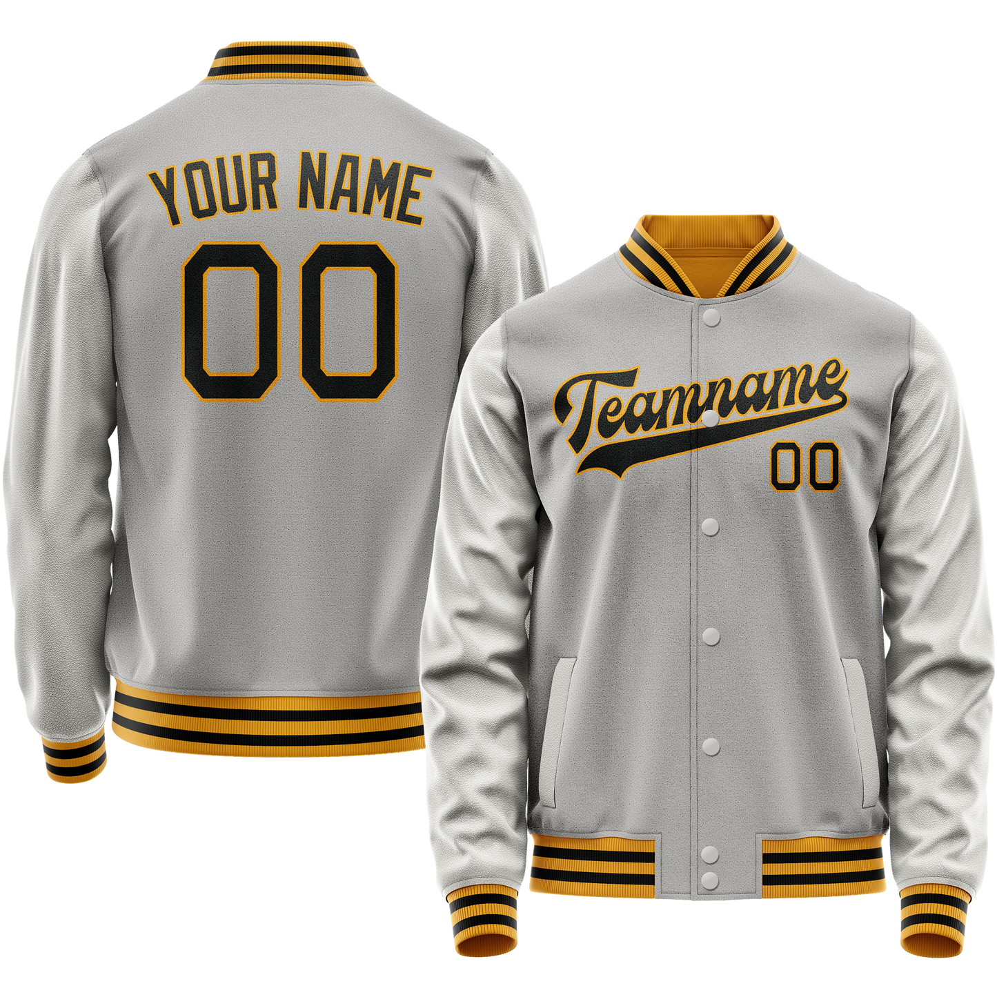 Custom Gray Black Solid Color Varsity Letterman Jacket