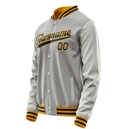 Custom Gray Black Solid Color Varsity Letterman Jacket