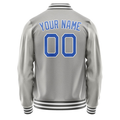 Custom Gray Light-Blue Solid Color Varsity Letterman Jacket