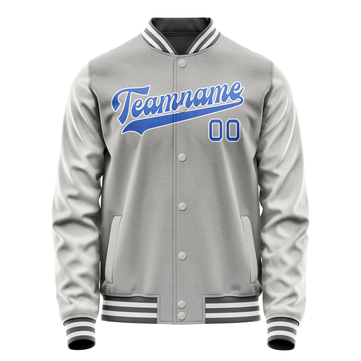 Custom Gray Light-Blue Solid Color Varsity Letterman Jacket