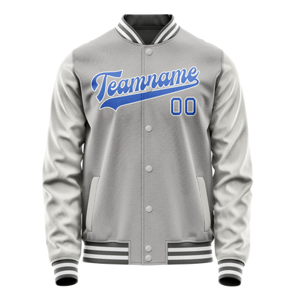 Custom Gray Light-Blue Solid Color Varsity Letterman Jacket