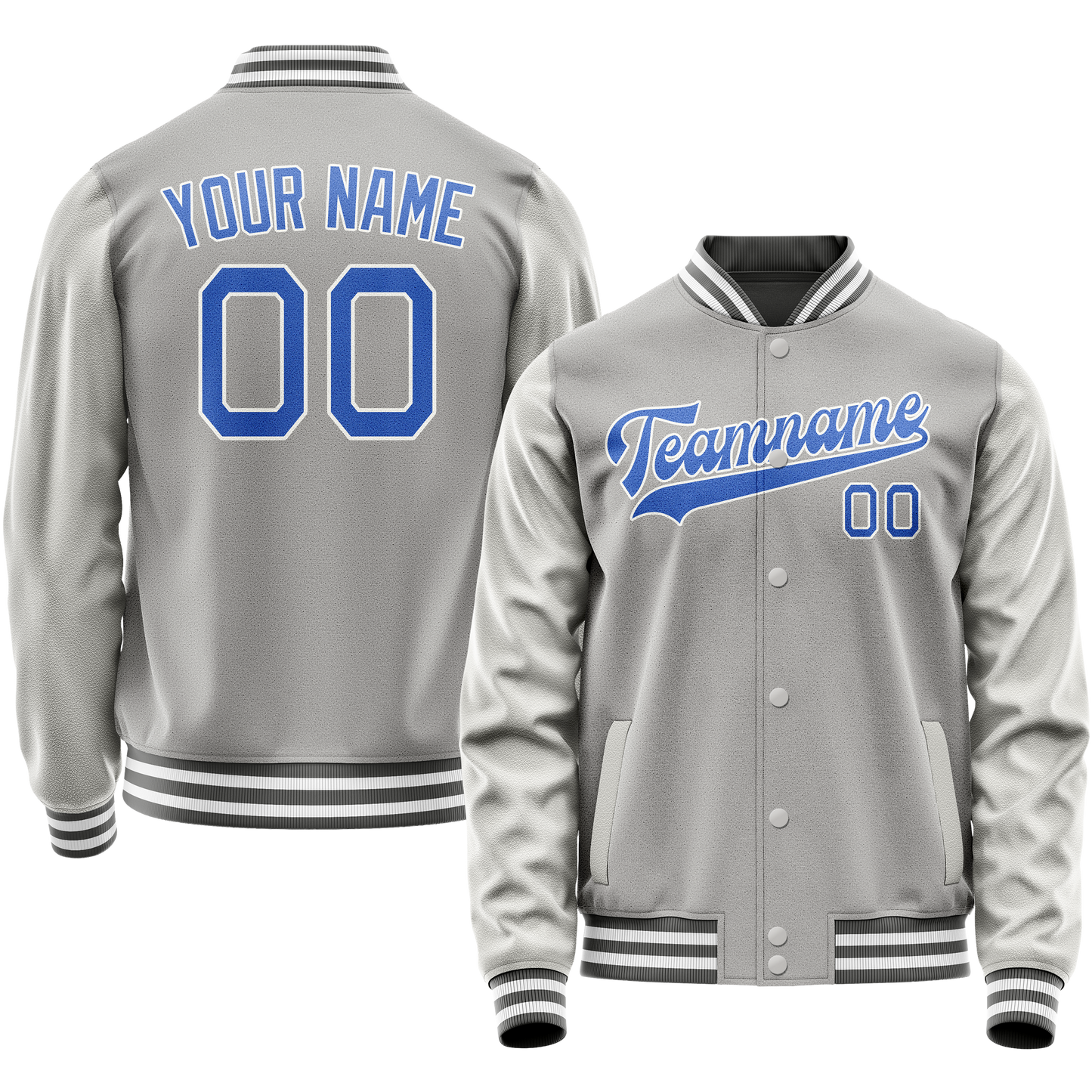 Custom Gray Light-Blue Solid Color Varsity Letterman Jacket