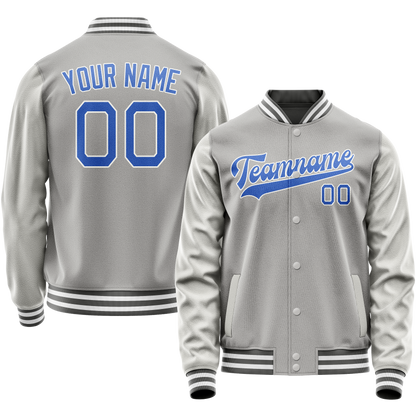 Custom Gray Light-Blue Solid Color Varsity Letterman Jacket