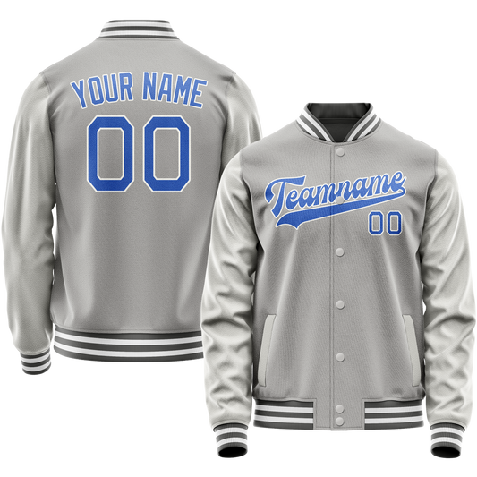 Custom Gray Light-Blue Solid Color Varsity Letterman Jacket